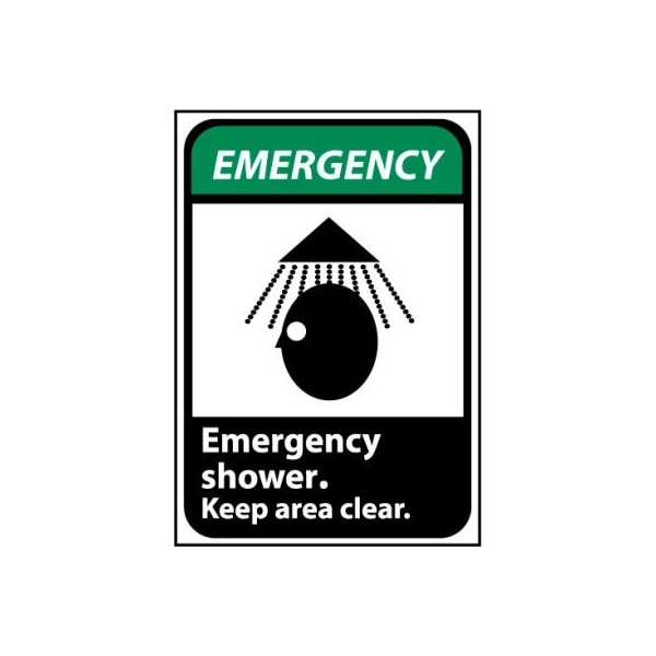 Emergency Sign 14x10 Aluminum - Emergency Shower Keep Area Clear